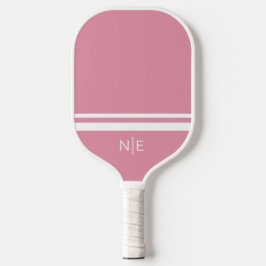 Palas De Pickleball Rayas Modernas Monograma Rosa Blanco