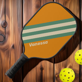 Palas De Pickleball Rayas Naranjas retro con nombre