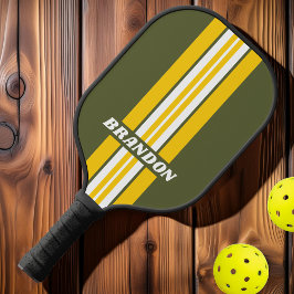 Palas De Pickleball Rayas Nostálgicas de Rally con Nombre Miel Verde