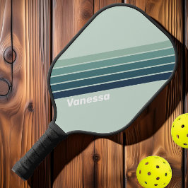 Palas De Pickleball Rayas Nostálgicas Verde Océano con Nombre
