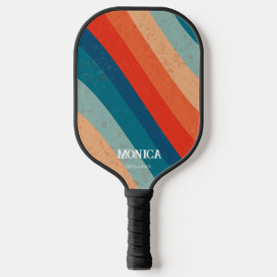 Palas De Pickleball Rayas Retro Script Vintage Minimalista Nombre 70s