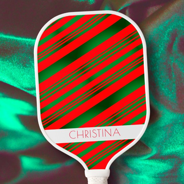 Palas De Pickleball Rayas rojas y verdes nombre clásico elegante perso (Subido por el creador)