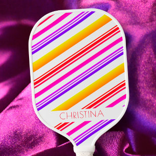 Palas De Pickleball Rayas Rojo Rosa Púrpura Amarillo Amarillo moderno