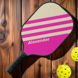 Palas De Pickleball Rayas rosadas deportivas vintage con nombre