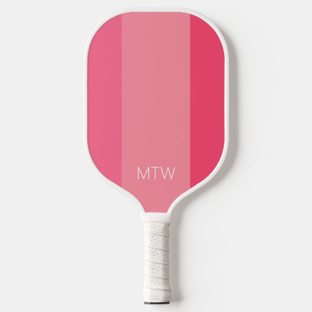 Palas De Pickleball Rayas rosadas simples Monograma blanco (Anverso)
