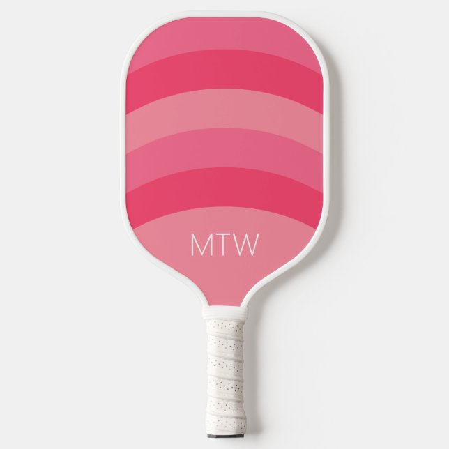 Palas De Pickleball Rayas rosadas simples Monograma blanco (Anverso)