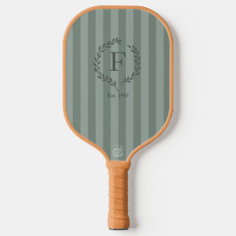 Palas De Pickleball Rayas Verde Salvia Monograma Corona de Laurel Año 