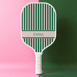 Palas De Pickleball Rayas Verdes y Rosadas Nombre Personalizado Modern