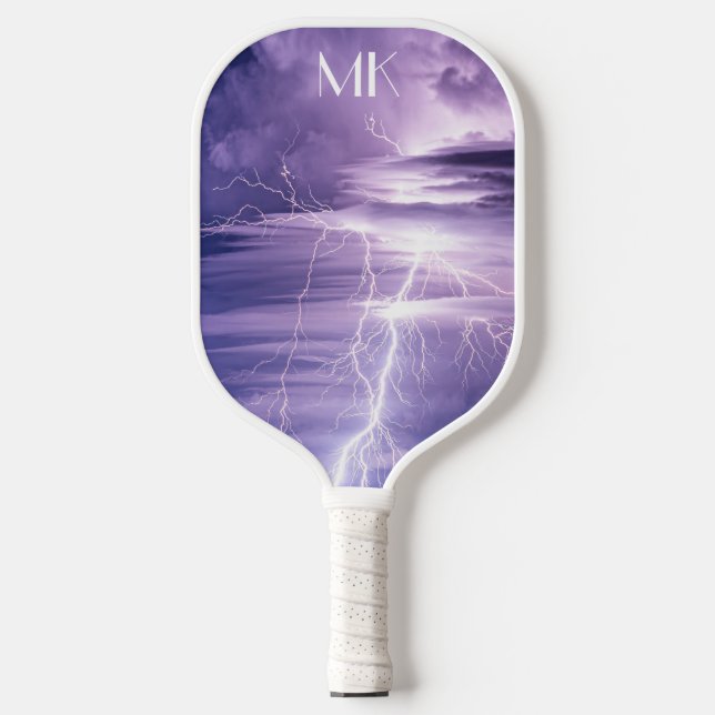 Palas De Pickleball Rayo de cielo morado golpea monogramado (Anverso)