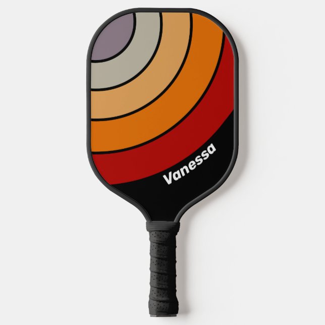 Palas De Pickleball Rayo de círculo arco iris retro con nombre (Anverso)