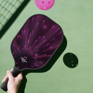 Palas De Pickleball Rayo estelar rosa neón genial con nombre personali