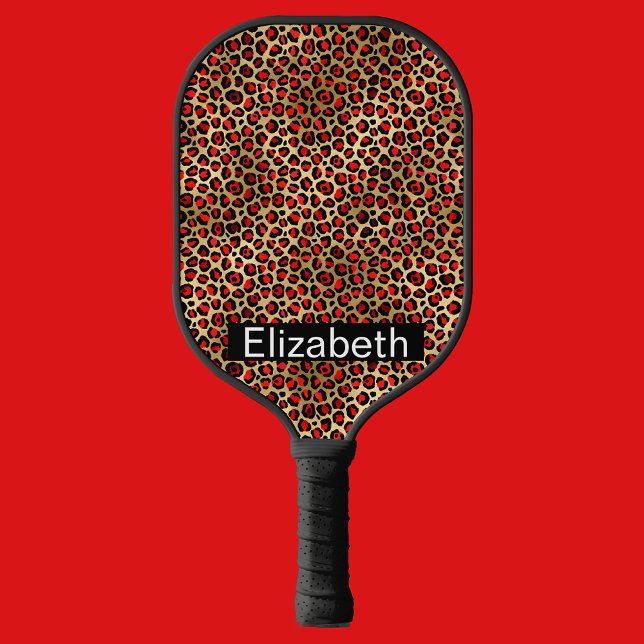 Palas De Pickleball Red and Gold Leopard Print Personalized (Subido por el creador)