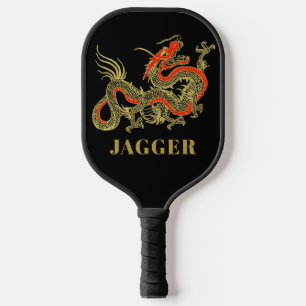 Palas De Pickleball Red Gold Black Fantasy Dragon chino Monograma Pin