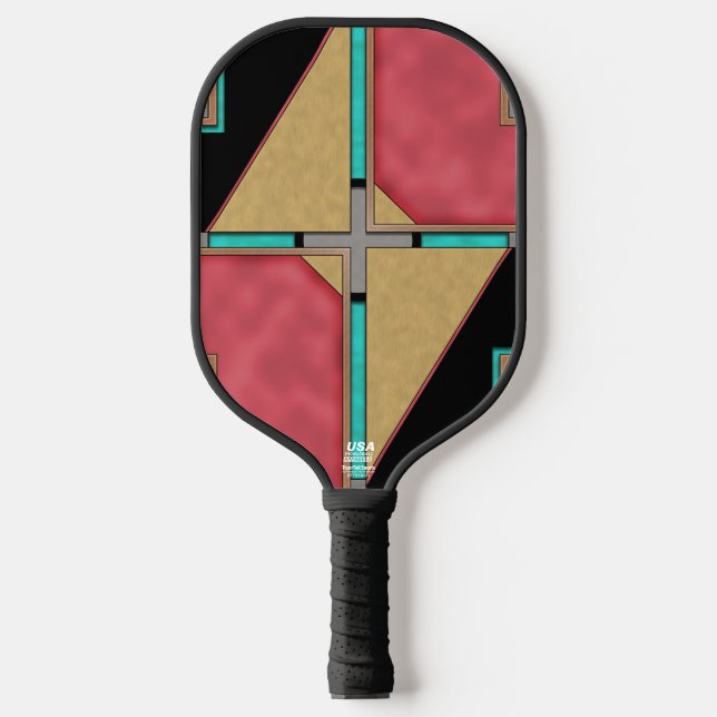 Palas De Pickleball Red, Gold, Turquoise Cyberpunk Art Deco Design (Anverso)