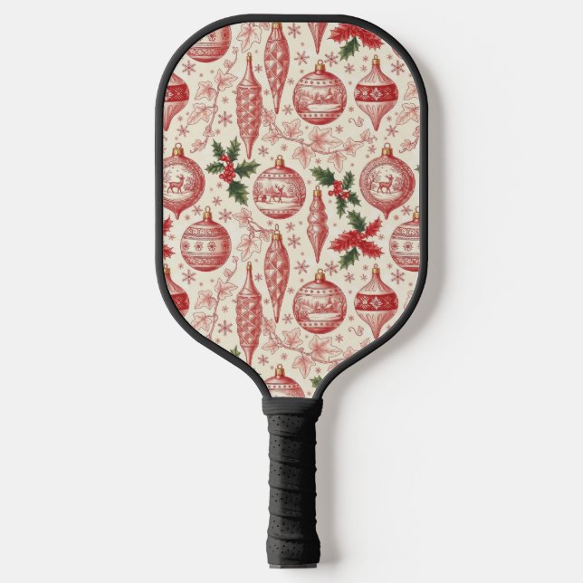 Palas De Pickleball Red Toile Chinoiserie Christmas Ornaments (Anverso)