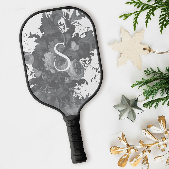 Palas De Pickleball Regalo artístico floral blanco y negro personaliza (Subido por el creador)