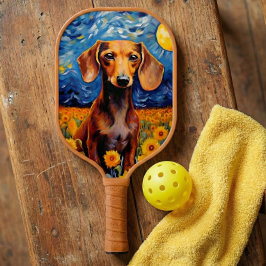 Palas De Pickleball Regalo de arte de Dachshund y Sunflowers