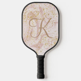 Palas De Pickleball Regalo de mármol rosa y blanco con brillo dorado y