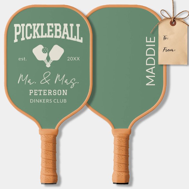 Palas De Pickleball Regalo para recién casados de Pickleball con texto (pickleball personalized newlywed gift paddles club team player gift custom text green)