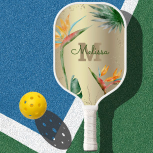 Palas De Pickleball Relieve metalizado dorado de escritura floral de I