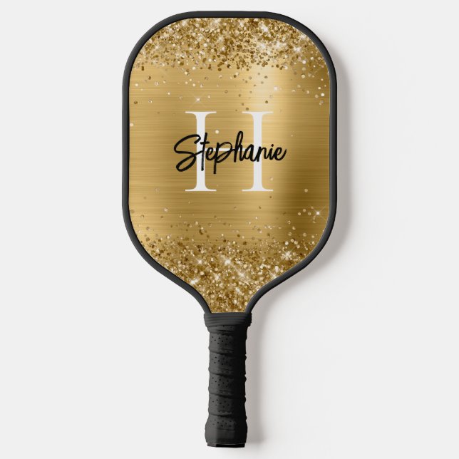 Palas De Pickleball Relieve metalizado dorado Purpurinoso Monogramado (Reverso )
