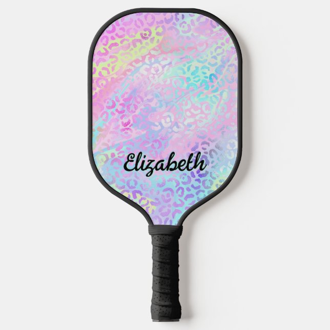 Palas De Pickleball Relieve metalizado irlandés arcoiris leopardo rosa (Anverso)