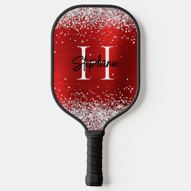 Palas De Pickleball Relieve metalizado rojo Purpurina plateado monogra (Reverso )