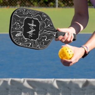Palas De Pickleball Remolques abstractos de damasco gris blanco negro