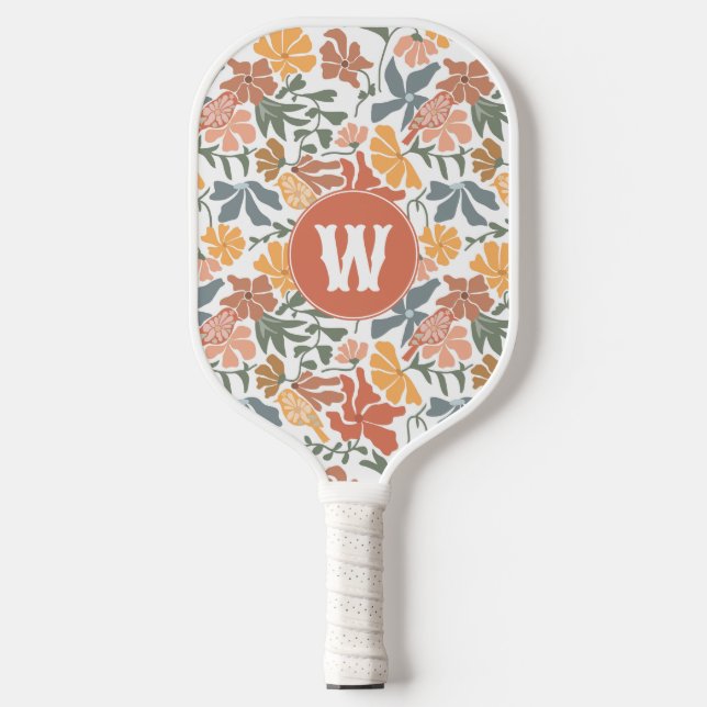 Palas De Pickleball Resumen Aves Florales Mid Century Monograma modern (Anverso)