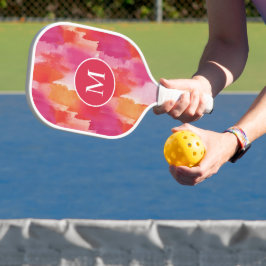 Palas De Pickleball Resumen de Naranja rosa de color de agua monogramo