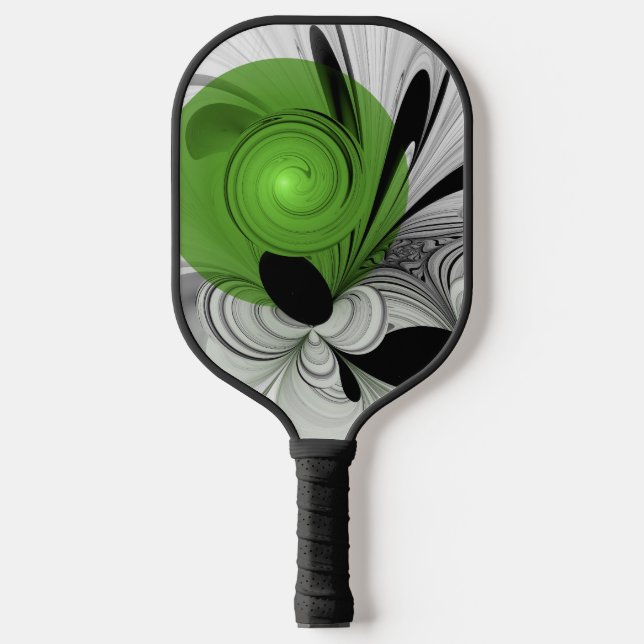 Palas De Pickleball Resumen en blanco y negro con arte fractal verde (Anverso)