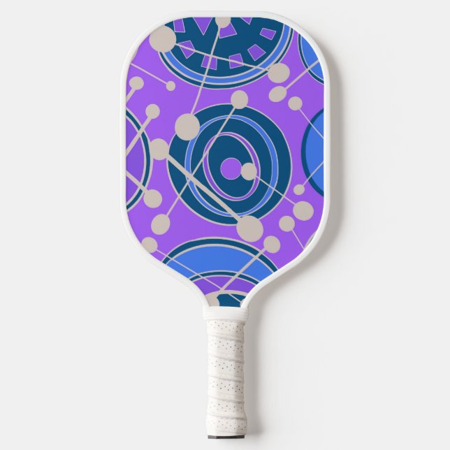 Palas De Pickleball Resumen, funky, azul, morado y blanco. (Anverso)