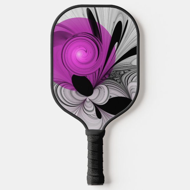 Palas De Pickleball Resumen Gris Negro Con Arte Fractal Magenta (Anverso)