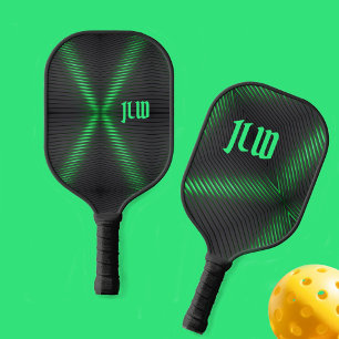 Palas De Pickleball Resumen rayado verde y negro con inicio