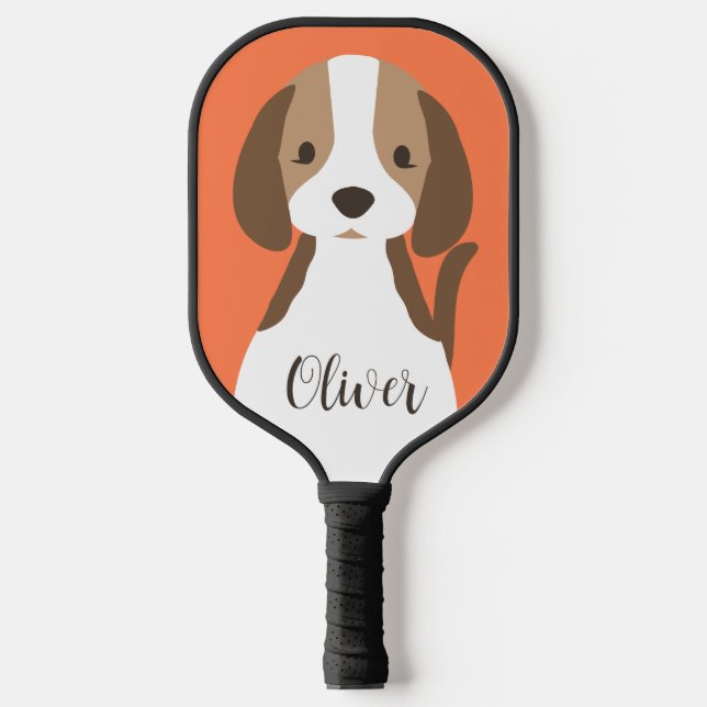 Palas De Pickleball Retrato de perro blanco y marrón (Anverso)