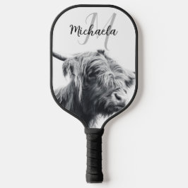 Palas De Pickleball Retrato de vaca Highland monograma inicial blanco