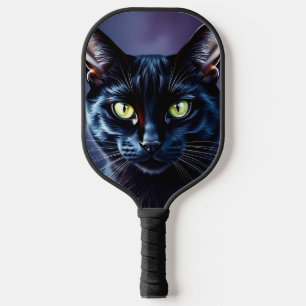 Palas De Pickleball Retrato negro de gato con ojos verdes