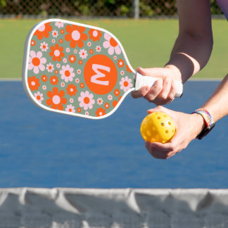 Palas De Pickleball Retro 70s Groovy Daisy Naranja Rosa Personalizado