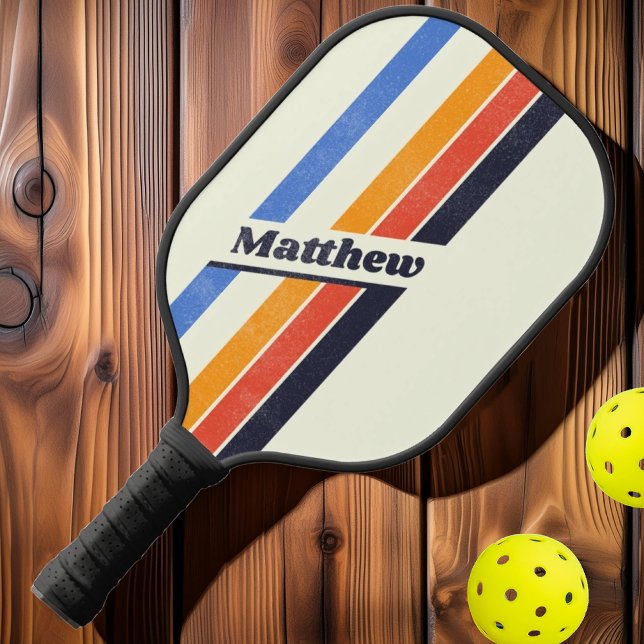 Palas De Pickleball Retro angustiado cinco tiras oscuro con nombre (Subido por el creador)