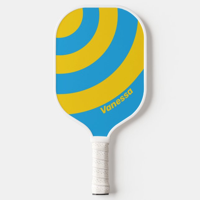 Palas De Pickleball Retro Aqua Reef Tres bandas de círculo con nombre (Anverso)