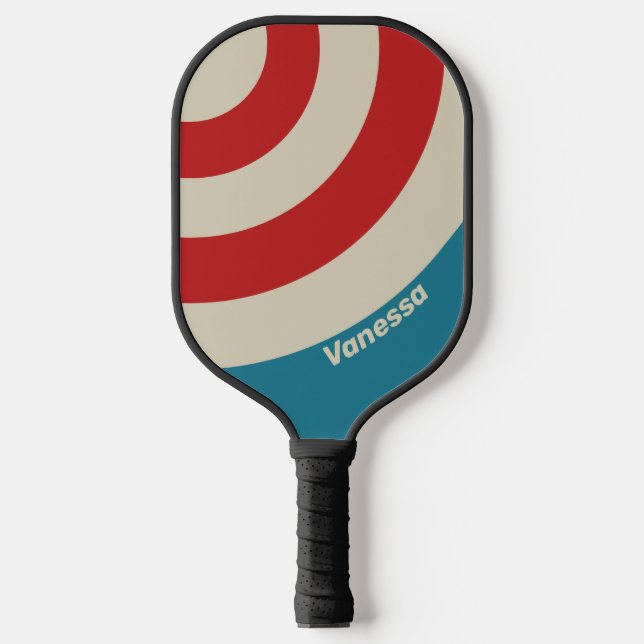 Palas De Pickleball Retro Aqua Surf Círculo Raya con Nombre (Anverso)