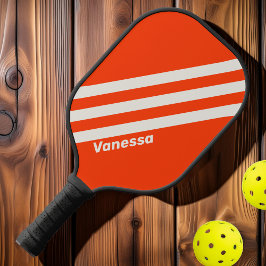 Palas De Pickleball Retro Atardecer Naranja Tres Franjas con Nombre