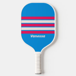 Palas De Pickleball Retro Azul Aplastar a Través de Rayas con Nombre
