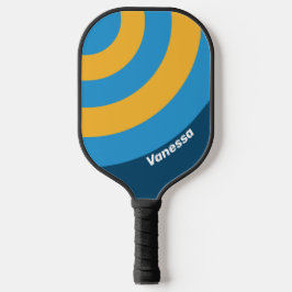 Palas De Pickleball Retro Azul Marino Círculo Raya con Nombre