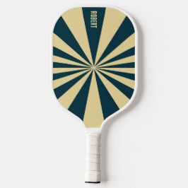 Palas De Pickleball Retro Azul y Rayas Beige  Nombre Minimalista en Cu