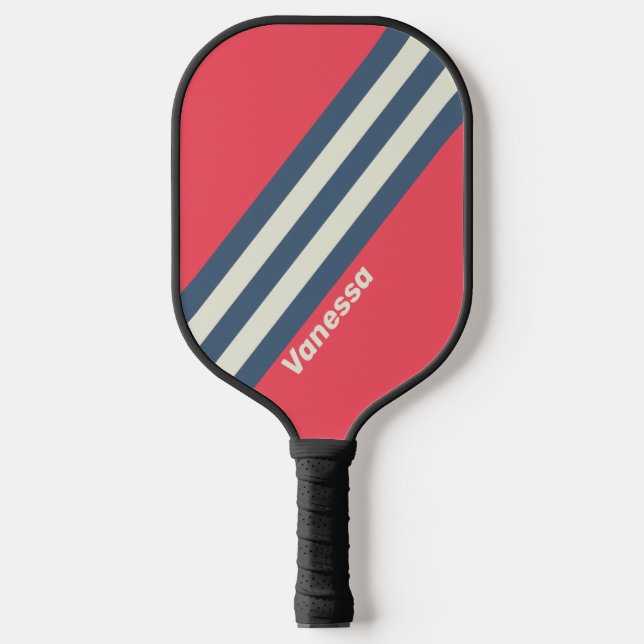 Palas De Pickleball Retro Beach Club Strips con nombre (Anverso)