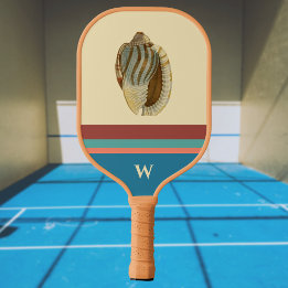 Palas De Pickleball Retro Beach Strips Sea Shell y Monograma Inicial