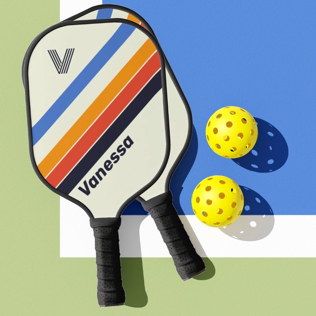 Palas De Pickleball Retro cinco rayado con inicial y nombre (Subido por el creador)