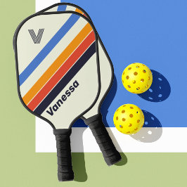 Palas De Pickleball Retro cinco Rayas con Inicial y Nombre