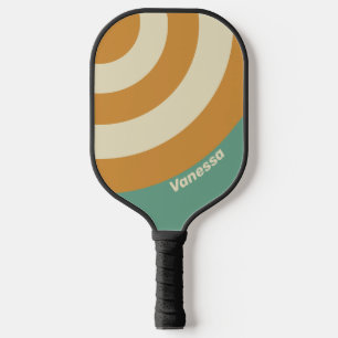 Palas De Pickleball Retro Círculo de Musgo con Franja y Nombre